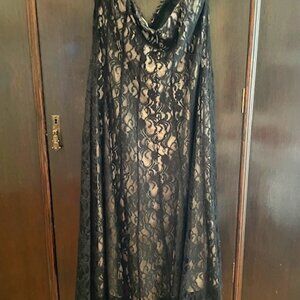 White House/Black Market Nude with Black Lace overlay, strapless dress.  Size 10